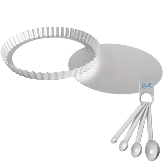 Fat Daddio's Tart Quiche Pan 9.5" x 1", with a Lumintrail Measuring Spoon Set
