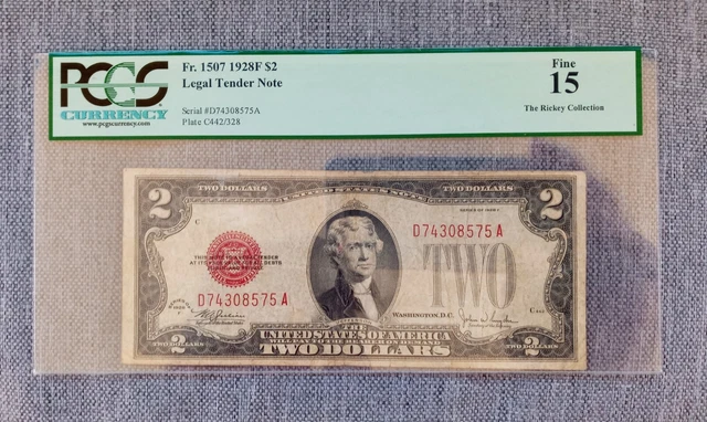 PCGS-15 1928 $2 "RED SEAL"Legal Tender Note