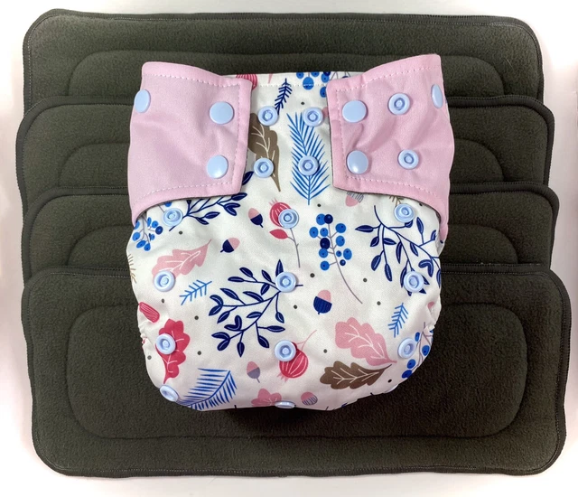 Cloth Diaper 4 Inserts Washable Adjustable Snap Fit Girls Reusable Set 5pc Lot