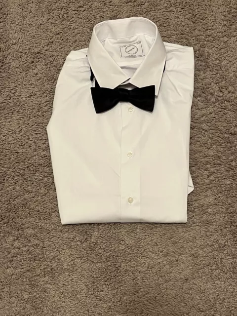 MEN’S BESPOKE SLIM Fit White Dress Shirt With Black Bow Tie $10.95 ...