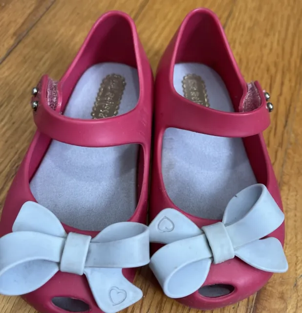 Toddler Scented Mini Melissa Blue Bow Pink Flats Shoes US 6 made in Brazil