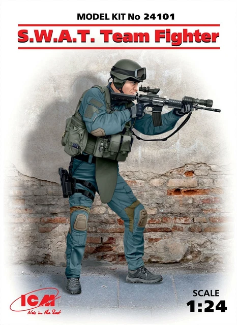 Kit De 4 Figurines S.W.A.T. Team à Monter 1/24 - Maquette Plastique ICM, Non Peintes