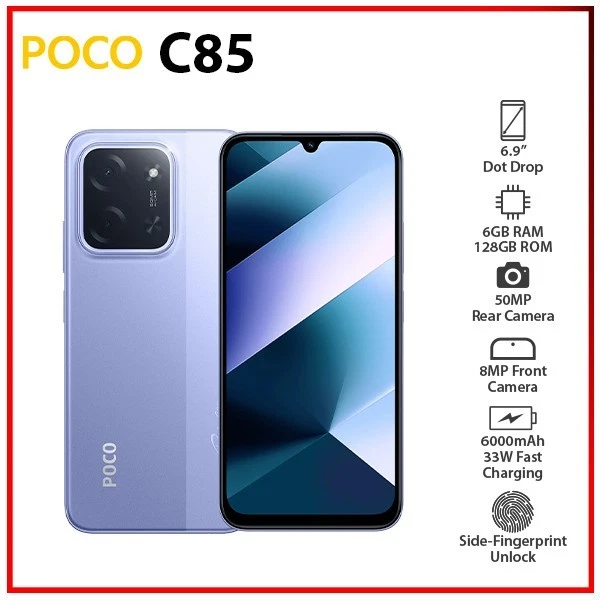 XIAOMI POCO C85 Android Mobile Phone (6GB+128GB/PURPLE/Dual SIM