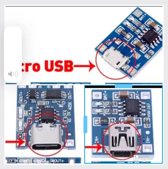 5/10/20/50/100 TP4056 Lithium Battery Charger module with protection USB C/Micro