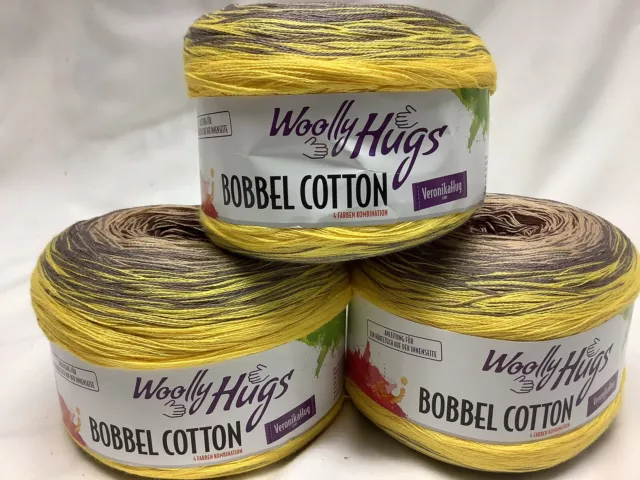 BOBBEL COTTON WOOLLY HUGS 3 x 200gm(800m) BALLS BROWN/YELLOW 50% Cotton 50%Poly