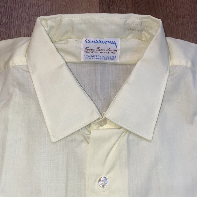 NEW Vtg 50s 60s Dress Shirt Anthony Yellow USA Made poly cotton NOS XL Mens 17 4