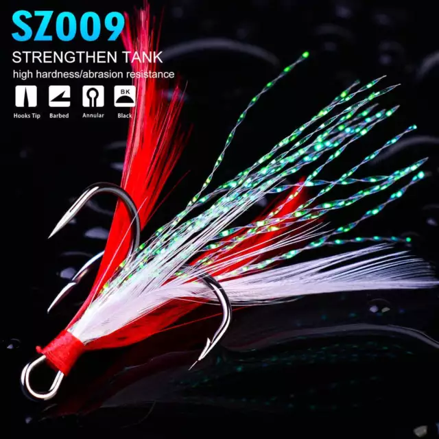 20pcs Fish treble hook  with Feather Fishing Tackle High Carbon Steel Hooks
