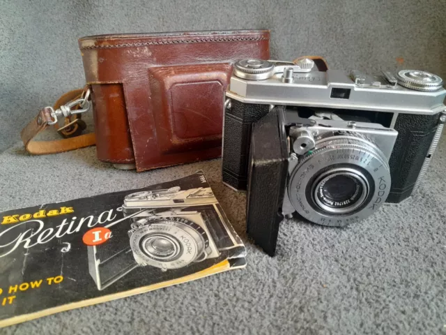 Vintage 1950s Kodak Retina 1a 35mm Collapsible Pocket Camera W/Case Instructions