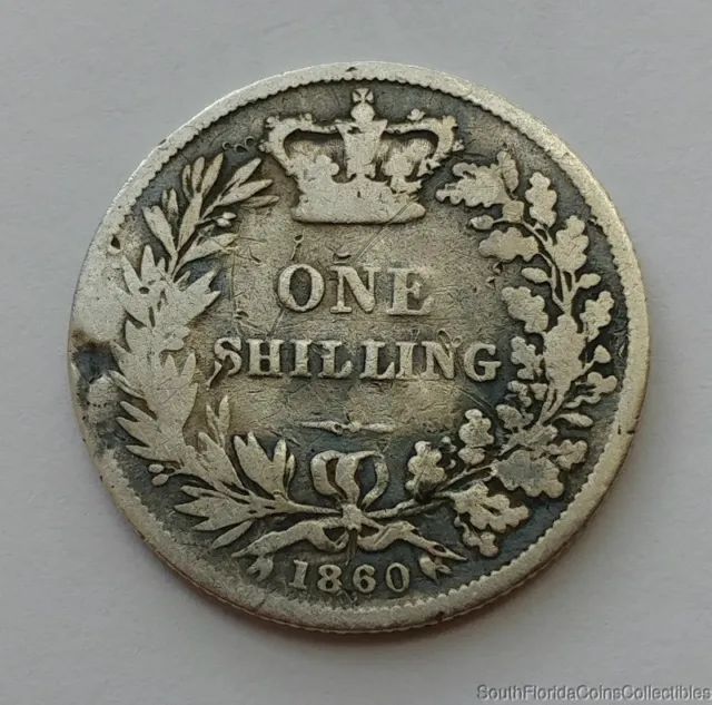 1860 Great Britain .925 Silver 1 One Shilling Coin