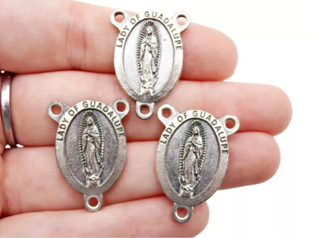 Silver Tone Lot of 3 Our Lady Guadalupe Medal Rosary Parts Center 1 In