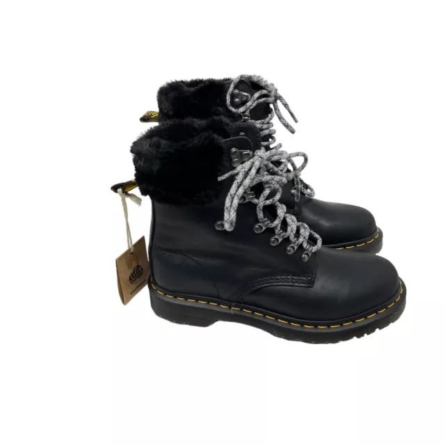 NEW Dr. Martens 8 Faux Fur Lined Lace Up Black Combat Boots 1460 Serena Docs