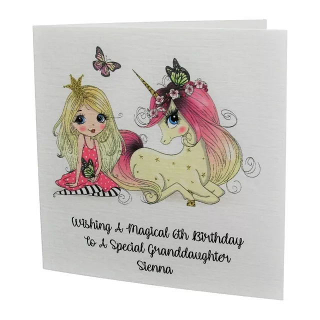 PERSONALISED Princess & Unicorn Girls / Kids / Childrens Birthday Card