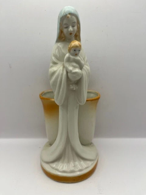 Vintage Madonna / Mary with Baby Jesus Planter stands 8.5" tall