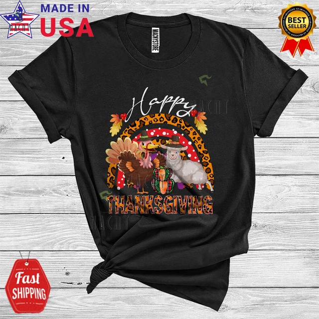 Happy Thanksgiving Leopard Thanksgiving Rainbow Turkey Sheep Farmer T-Shirt
