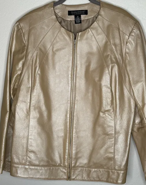 Dialogue Women’s Pearlized Gold Leather Bomber Jacket Size 1X