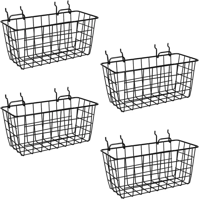 4 Pack Pegboard Baskets, Metal Shelves Hooks to 1/8" and 1/4" Hole Peg Boards, B