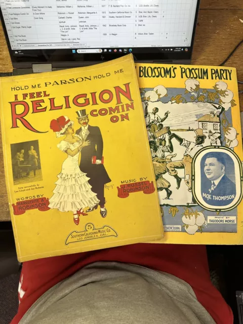 Two Black Americana 11x14 Sheet Music ‘I Feel Religion/Possum Party’ (ragtime)