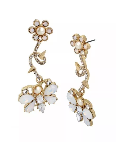 Betsey Johnson Flower Vine & Butterfly Drop/Dangle Earrings NWT AB Opal Crystal