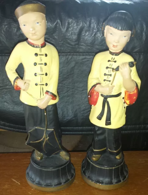 Vintage Hollywood Regency ASIAN COUPLE CHINA Chalkware Statues I LOVE LUCY