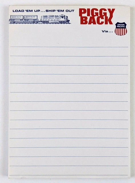 Union Pacific Railroad Railway Note Pad Shipping Transportation Piggy Back Vtg