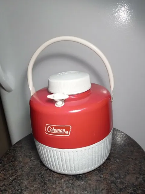 Vintage 1970s Coleman Metal/Plastic Red And White 1 Gallon Water Jug