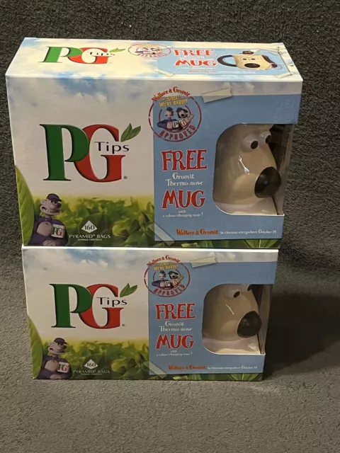 2 Wallace &Gromit PG Tips Heat Changing Nose Mug/Plus Teabags Original Box (new)
