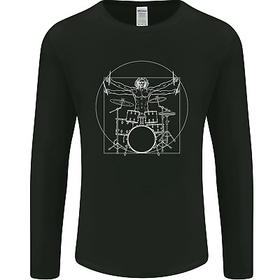 Vitruvian Drummer Funny Drumming Mens Long Sleeve T-Shirt