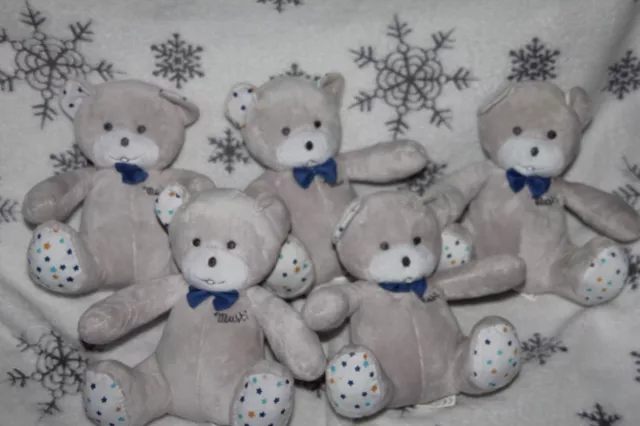 Doudou Peluche Musti Mustela Ours Gris Blanc Etoile Bleu Jaune Noeud Lot 5 Com9