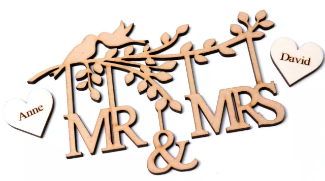 Wooden MDF Mr & Mrs Branch with Personalised Hearts Engraved Wedding gift Frame