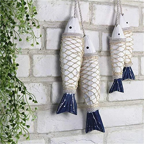 Antique Wood Fish Vintage Decor Ornament Wall Hanging Hand Carved Wooden Fish...