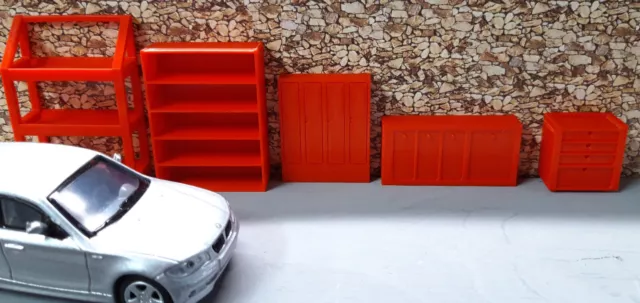 lot 5 meubles rouges pour atelier de garage bureau 1/43  décor diorama  maquette