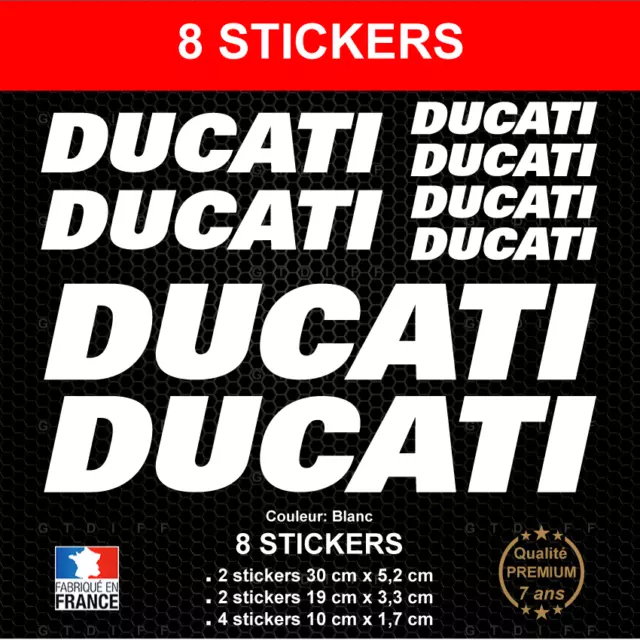 Stickers DUCATI Blanc 8 Autocollants Moto compatible Quad Scooter Top Casque