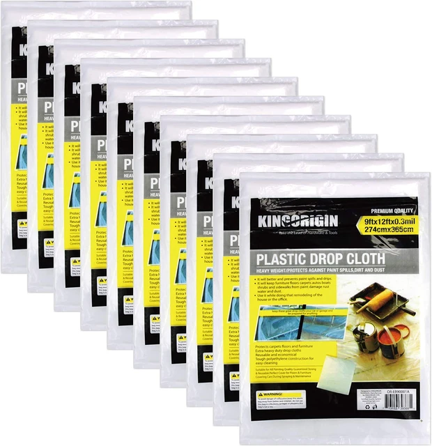 KINGORIGIN 10 Piece Drop Cloth Sheet,Plastic Drop Cloth 9X12Feet 90004A,For Pain