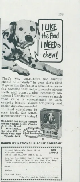 1951 Milk Bone Dog Biscuit Dalmatian Like Food Need To Chew Vtg Print Ad SP15