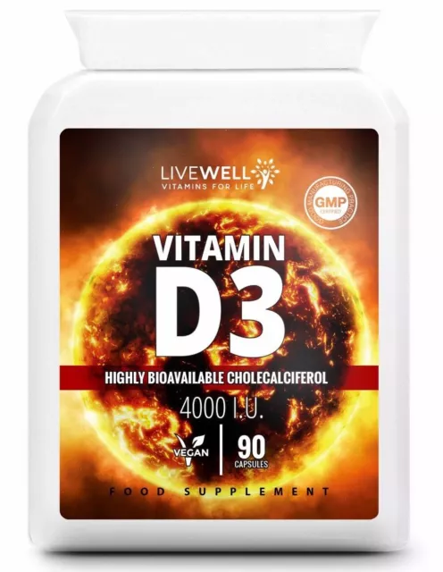 Vitamin D3 4000IU 90 Capsules tablets - Immune System Immunity Bones Supplement