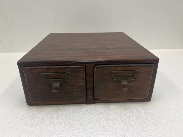 Vintage 2 Drawer Wood File Cabinet library card catalog box index organizer 3x5