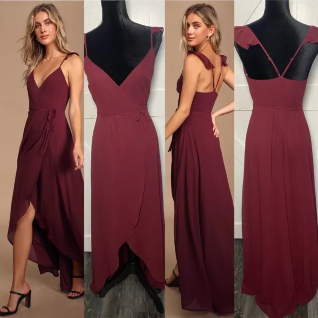 Lulu's Dress Here's to Us Burgundy High-Low Wrap Dress Size X-Small NWOT