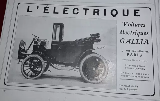 ANTIQUE ELECTRIC CAR ADVERTISEMENT GALLIA 1/2 page 1911 AD pub
