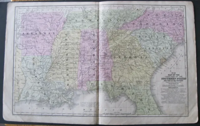 1852 Mitchell Map:Southern States & part of Western States which incl. AR,TN &TX