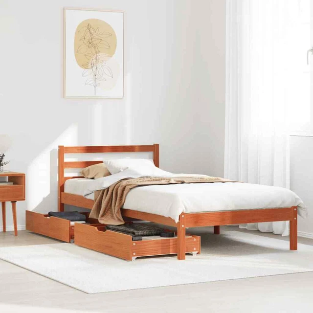 BED FRAME WITH Drawers Wax Brown 90x190 cm Single Solid Wood Pine ...