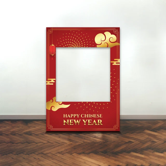 CHINESE NEW YEAR Selfie Frame Happy Lunar New Year Red Gold Photo Prop