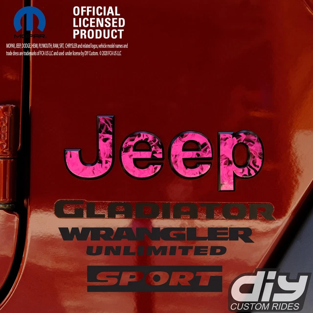 JEEP WRANGLER JL Gladiator Fender Emblem Overlay Decals Pink Flames