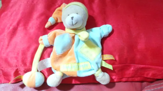 doudou et compagnie ours marionnette zigzag bleu orange balle