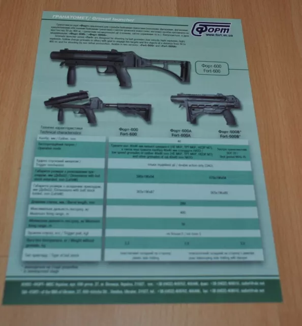 40 mm Grenad Launcher Fort Pistols Firearms Brochure Prospekt