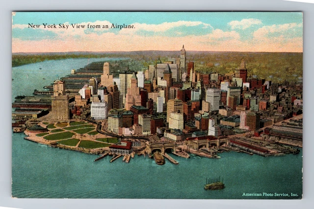 New York City NY,, Aerial Of Skyline From Airplane, Vintage Postcard