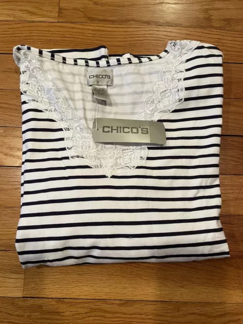 Chico's 3/4 Sleeve Tee Women's Size 1/ Medium Striped NWT MSRP $48