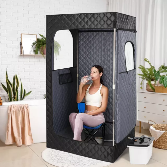 1500W Large Black Steam Sauna Personal Home Spa Folding Chair, RC, 4L Steam Pot