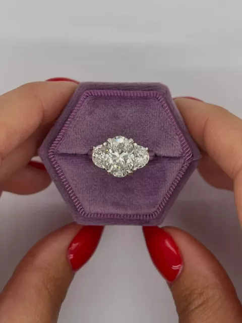 Womens Diamond Ring 950 Platinum 4 Carat Oval Cut Certified IGI GIA Lab Grown