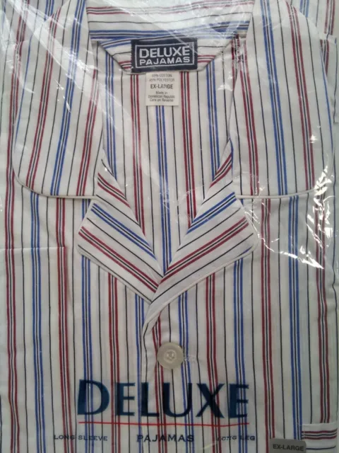 Pajamas Vintage 1980s Rare NOS Long Sleeve Long Leg XL Stripe Deluxe Trim Nice