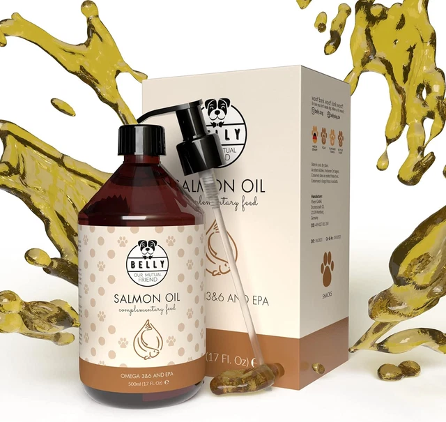 Belly Olio Di Salmone per Cani 100% Puro - 500Ml - Olio Salmone per Cani Con Aci